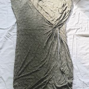 Elegant Olive Green Geometric Printed Drape Dress