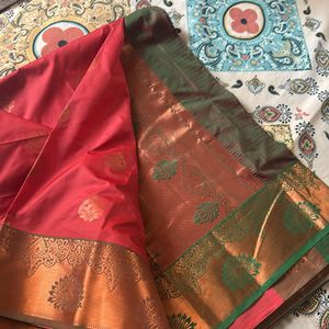 Pink And Green Border Silk Saree