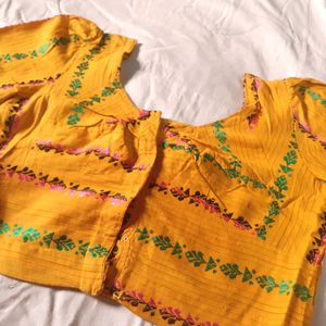 Women Yellow Thread Work Embroidery Blouses Cotton