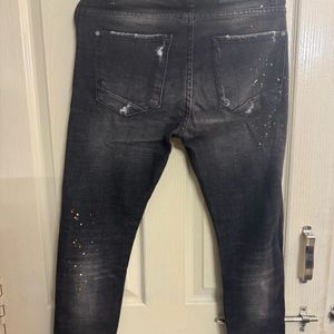 Zara Premium - Black Jeans, Paint Spill Effect