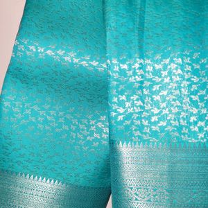 Pattu Contrast Silver printed Blue Saree