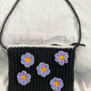 Beautiful Black Crochet Flowers Bag