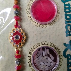 Rakhi With Plate And Chawal Roli For Brother