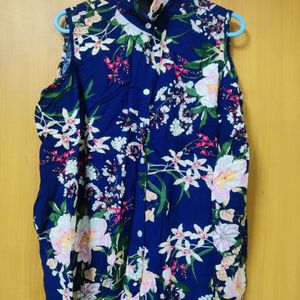 Navy Blue Cold Shoulder Floral Shirt