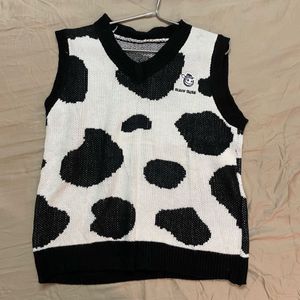 Korean Aesthetic Cow Print V-neck Sweater Vest