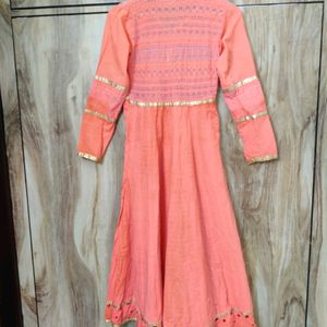 Coral Colour Cotton Long Kurti Bust Size-34