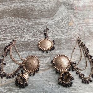 Earrings + Maang Tika [Oxidised]