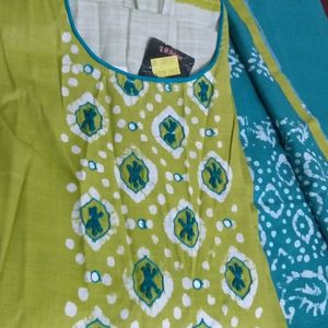 Green Printed Suit Set Material