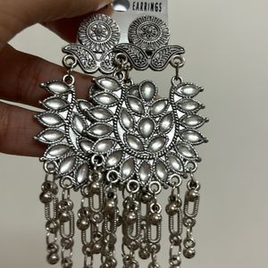 Embossed Style Jhumka Kundan Look Silver