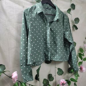 Olive Green Polka Dot Crop Shirt