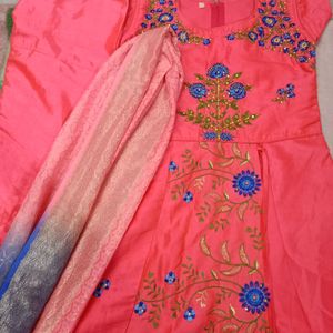 Embroidery Ethnic Long Dress With Pant And Dupatta