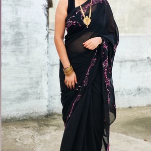 Beautiful Hand Work Black Saree