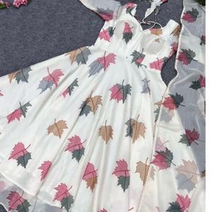 New Georgette Floral Printed White Dress