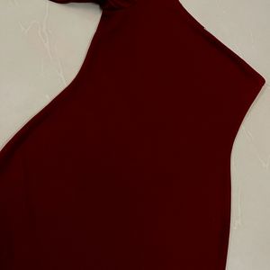 Maroon Solid One Shoulder Maxi Dress