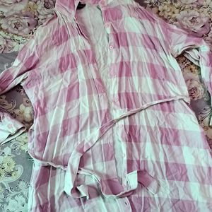 Pink And White Check Shirt For Women/Girls