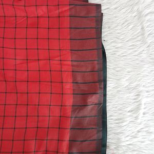 Red and Black Check Saree (Women)