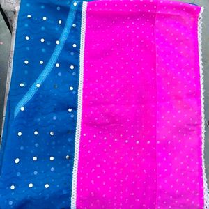 Blue - Pink Saree With Blouse For Women 🥻