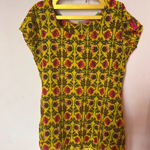 Yellow Floral Printed Short Kurti