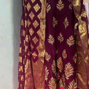 Purple Suit With Palazzo And Dupatta