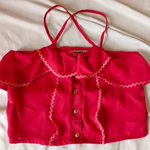 Ruffled Cross Back Crop Top