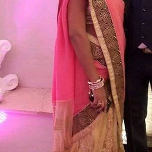 Half-half Style Golden-Pink Contrast Saree