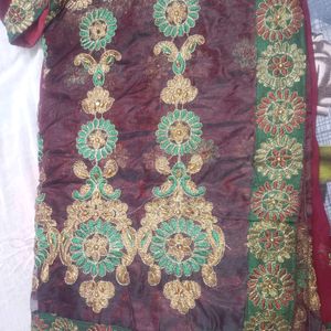 Maroon Lehenga Style Saree With Blouse