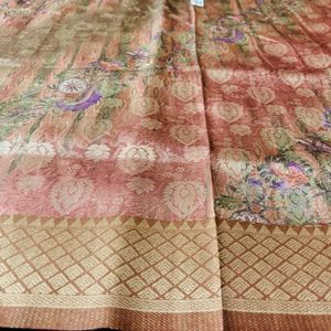 Digital Soft Rich Pattu Cream  Saree