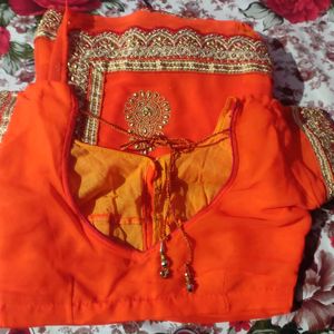 Stone Jari Work Orange Havy Saree