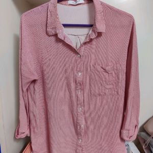 Baby Pink Promod Shirt. Vertical Stripes.