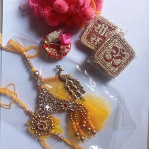 Jaipuri Design Rakhi and lumba set with Roli