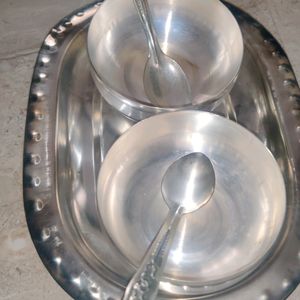 German Silver Bowl,Spoon And Tray Set