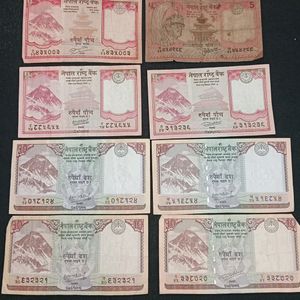 Old Nepali Currency-10rs & 5rs Note (Set Of 8)