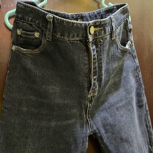 Dark Blue Raw Hem High Rise Denims.