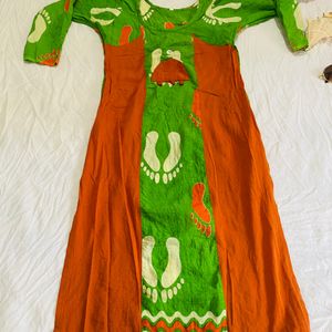 Cotton Kurti, Green And Orange Foot Prints