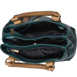 Women Green Beige Hand Held Bag