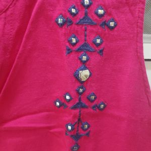 Dark Pink Kurti With Work