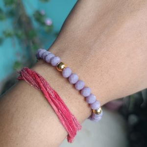 Purple Crystal And Golden Bead Bracelet