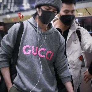 Authentic Gucci Men's Gray Intarsia Logo Knit Hood