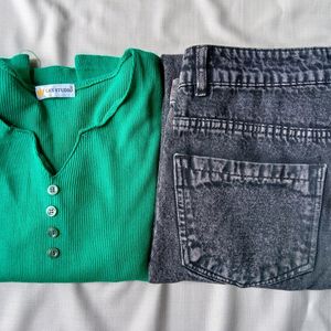 Both Green Bodycon Top And Straight Fit jeans