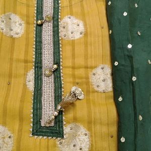 Beautiful Chanderi Suit Dupatta And Cotton Plazo