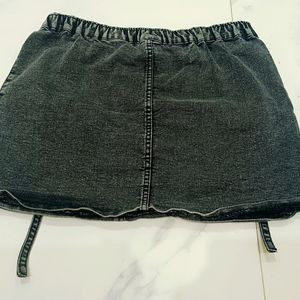 Denim Short Skirt Women Charcoal With Pockets