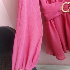 💖Prettty Pink Belt Look Designer Full Sleeves Top.