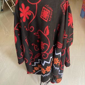 A Woollen Poncho/ Cape With Embroidery