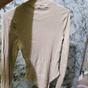 Forever 21 Full Sleeves Beige Ribbed Bodysuit