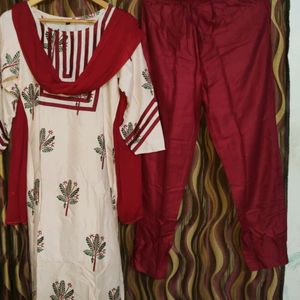 Printed Red Colour Kurta Set