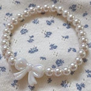 Handmade Bow White Pink Bracelet Pearl