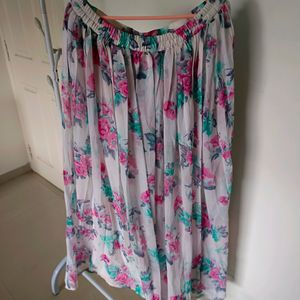 White Floral Print Long Skirt