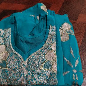 Beautiful A Line Heavy Embroidery Kurta With Dupat