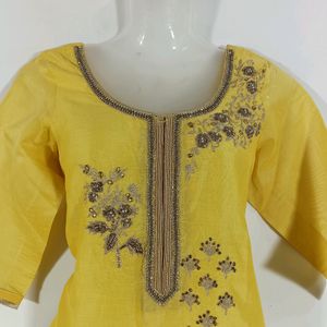 Yellow Embroidered Kurta Set (Women)