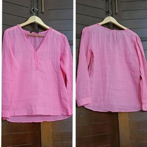 Zara Women Pink Cotton Full Sleeve Tunic Top